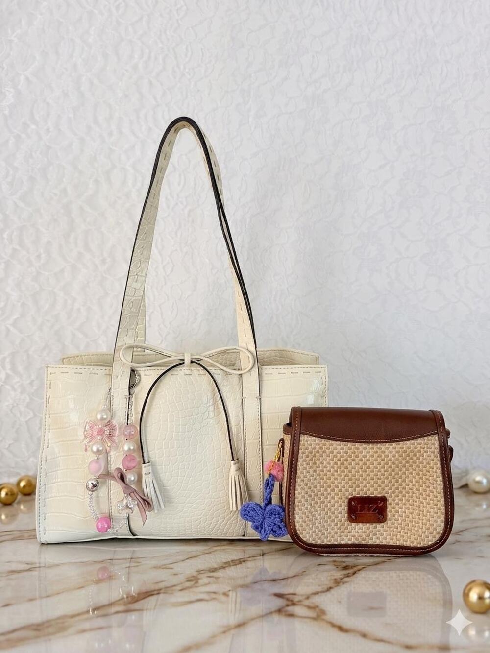 Bundle of 2 Y2K ivory/brown small shoulder bag (Liz Claiborne) small/ mini bag